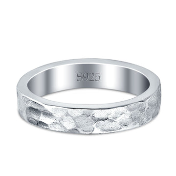 Hammered Rhodium Plated Band Solid 925 Sterling Silver Thumb Ring (4mm)